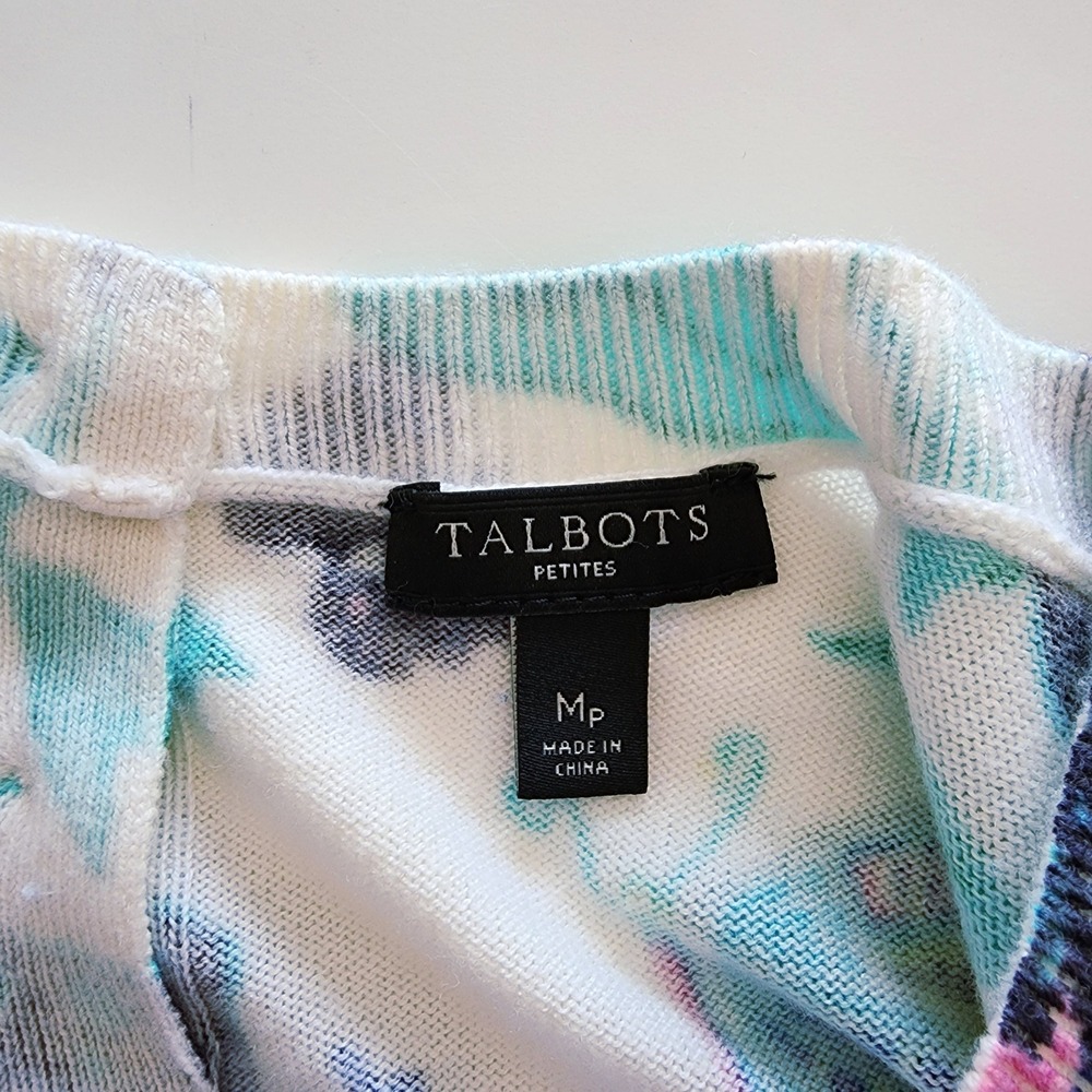 Talbots Petites Floral Butterfly Print 3/4 Sleeve Button Back Sweater Top MP - Picture 4 of 6